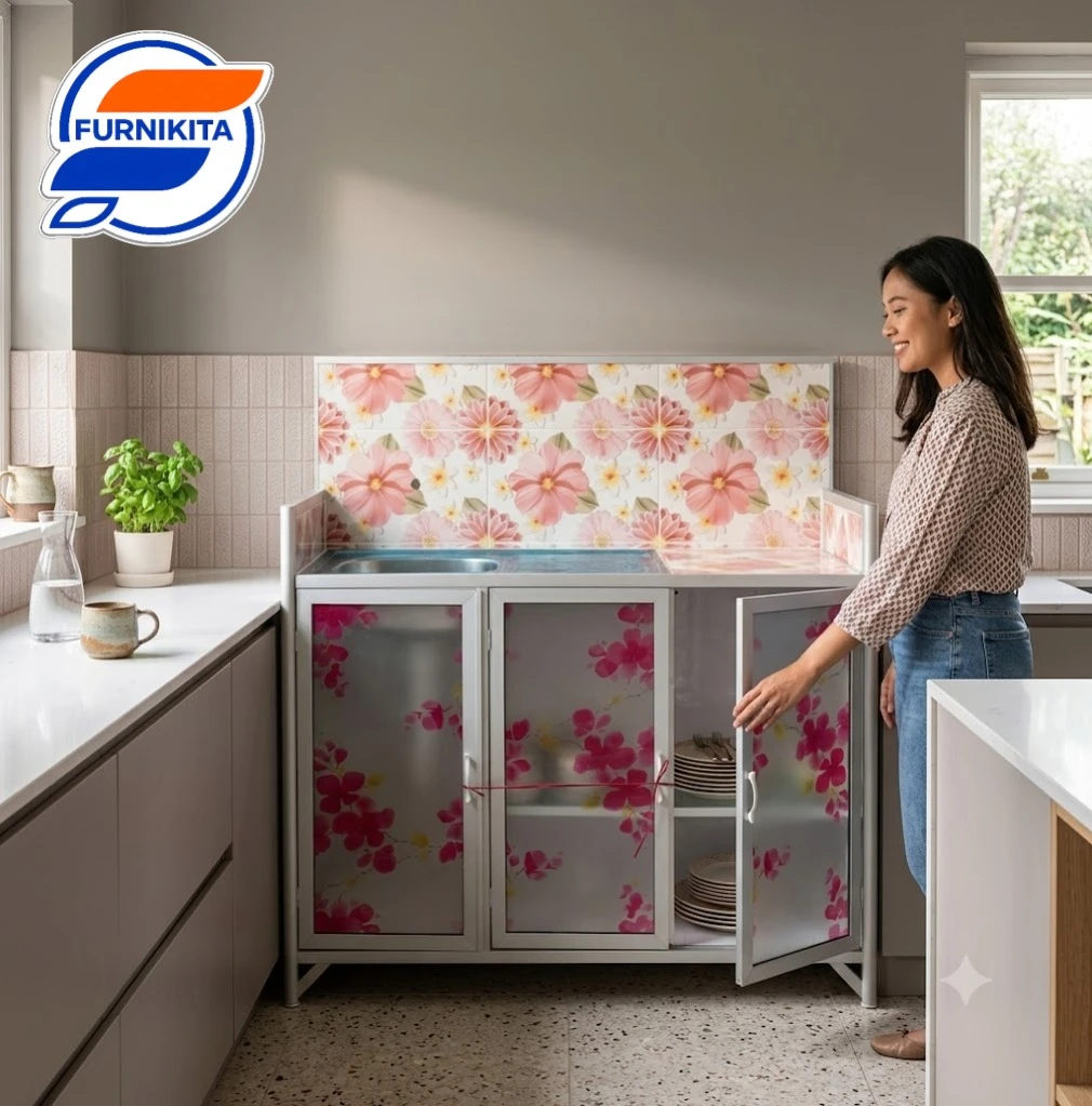 Rak Wastafel 3 Pintu Datar + Motif WS2